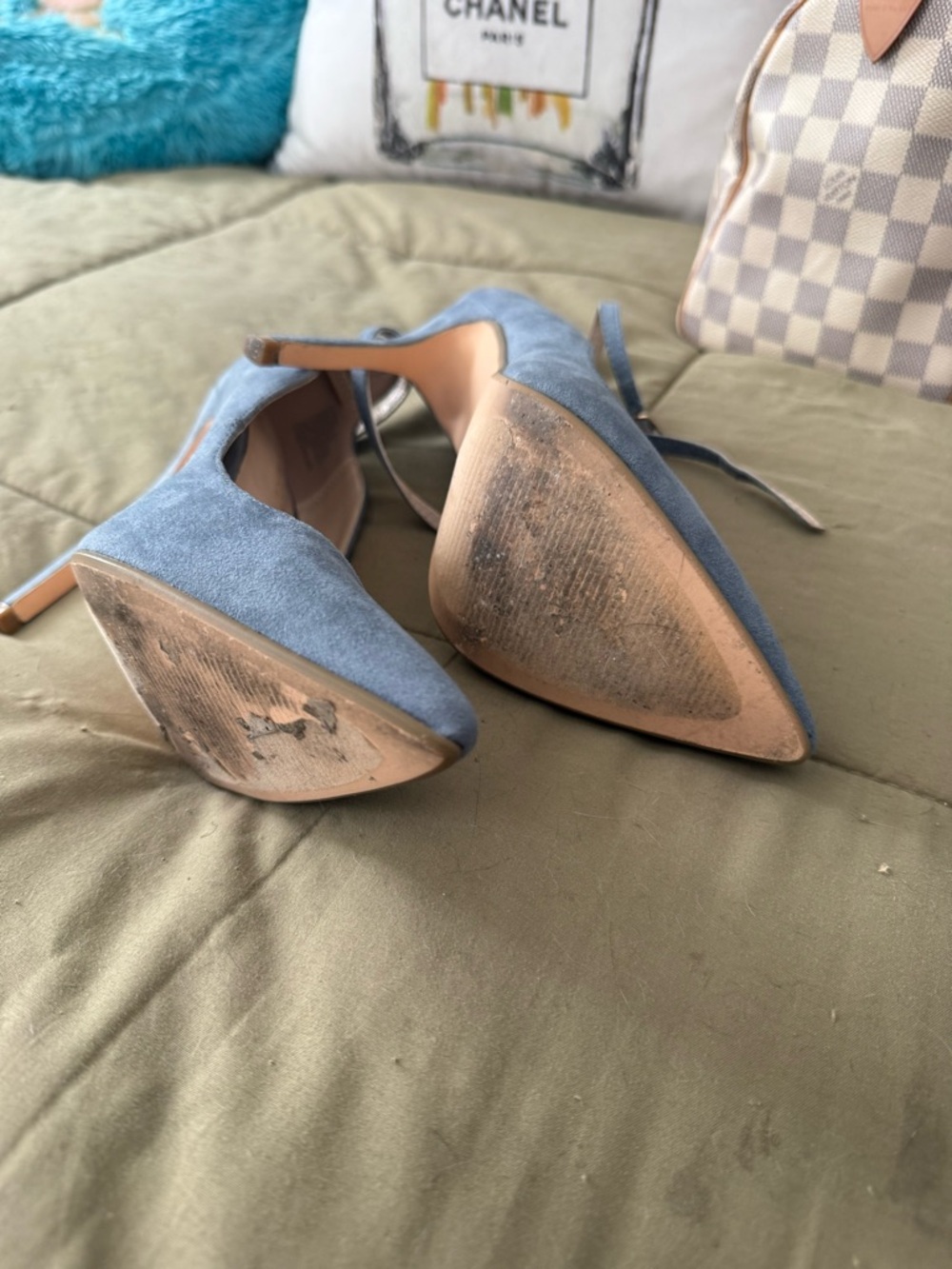 Shoe Dazzle Blue Pointed-Toe Suede Ankle-Strap Heels